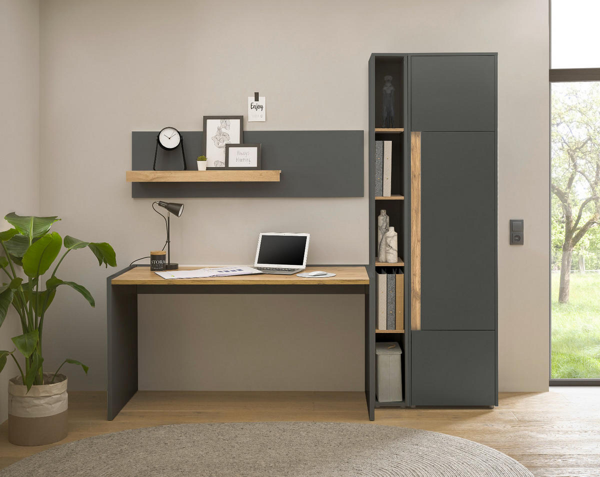 AKTENREGAL grau matt, Eiche Wotan 140 cm, Wandregal für Homeoffice und Büro - Eiche Wotan/Grau, Holzwerkstoff (140/40/17cm) - Furn.Design