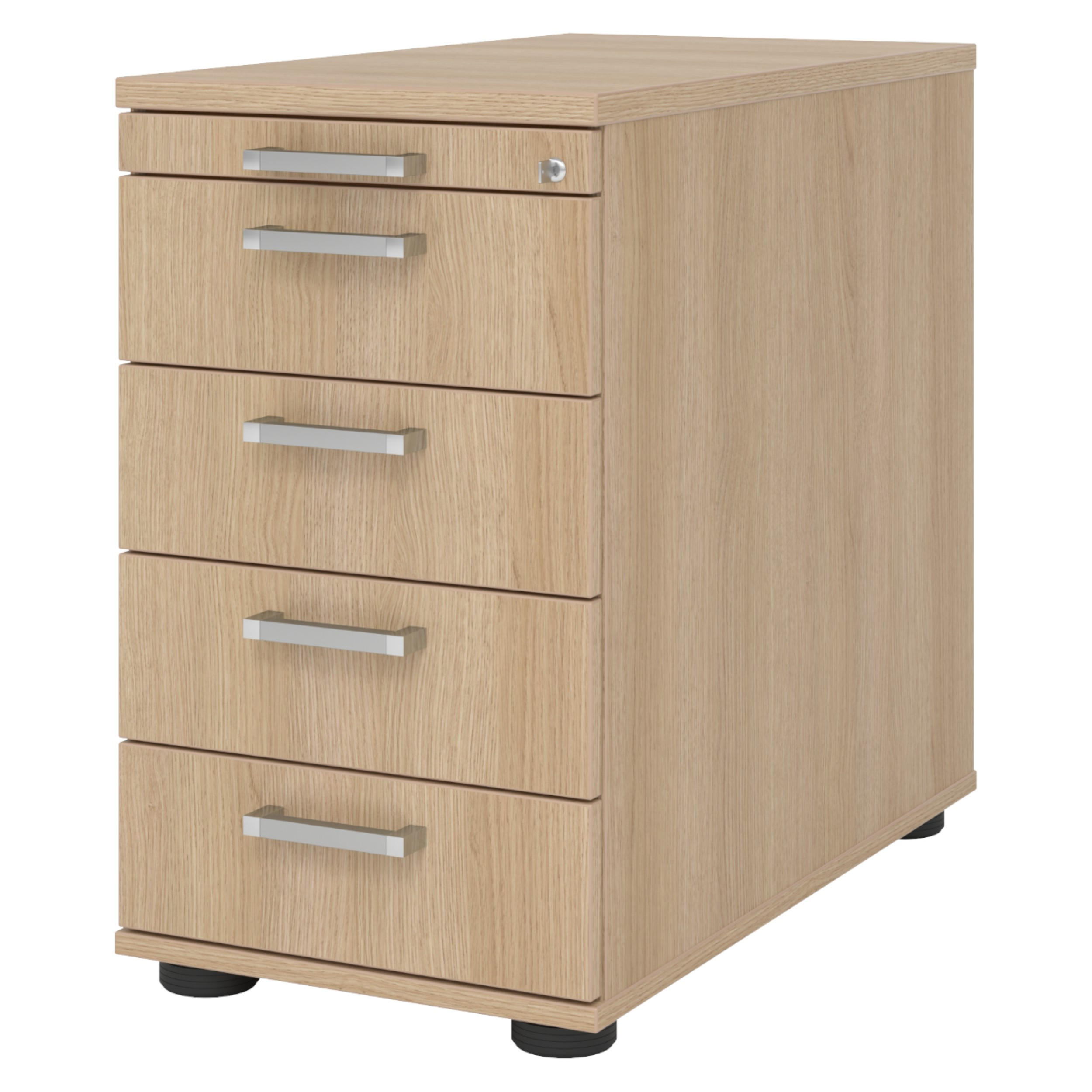 STANDCONTAINER - mit 4 Schubladen 80/42,8/72 cm in Eichefarben Chromgriff (Metall) - Eichefarben, Holzwerkstoff (42.8/72/80cm) - bümö