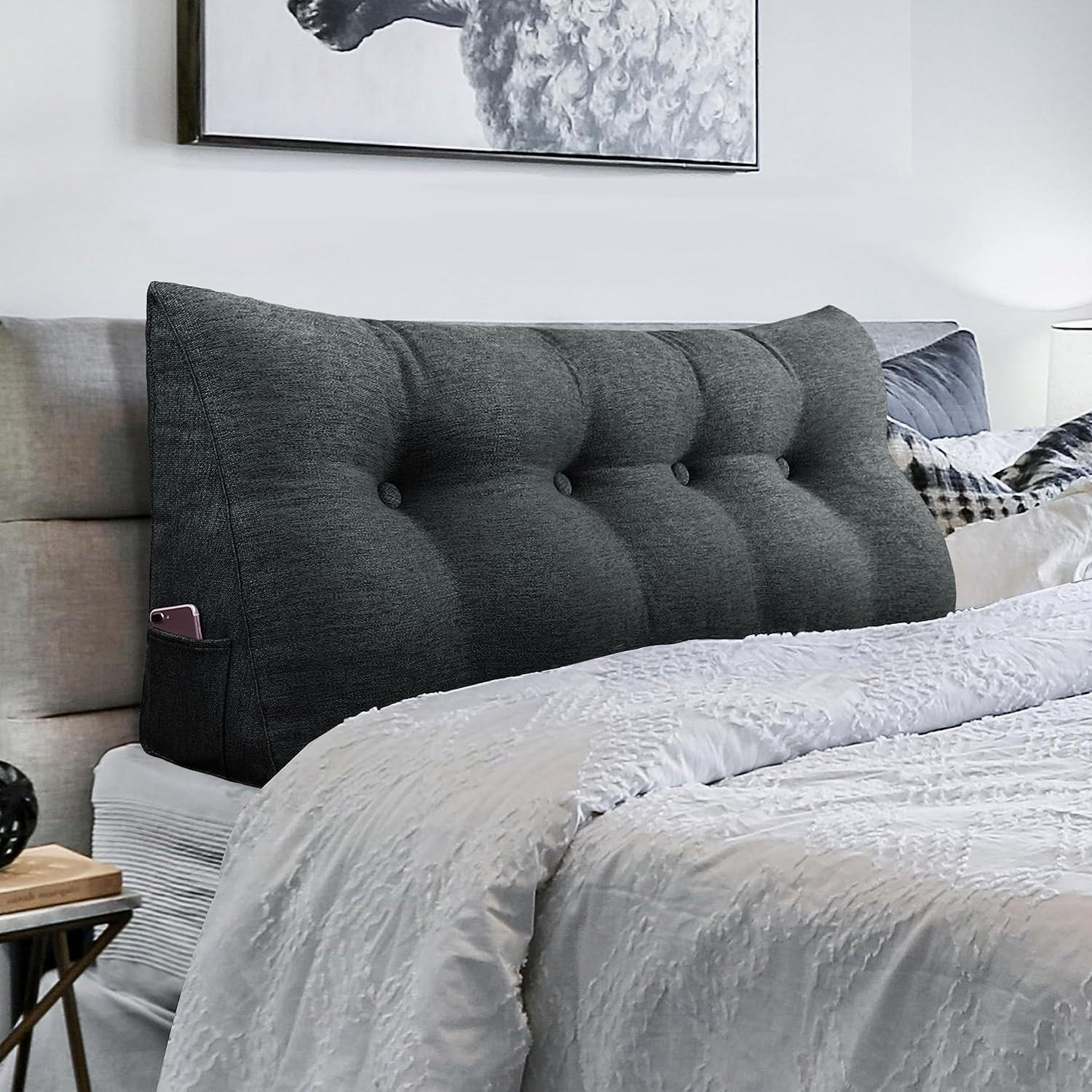 RÜCKENKISSEN für Bett Leinenlook Schwarz 120 cm - Schwarz, Textil (50/120cm) - Vercart