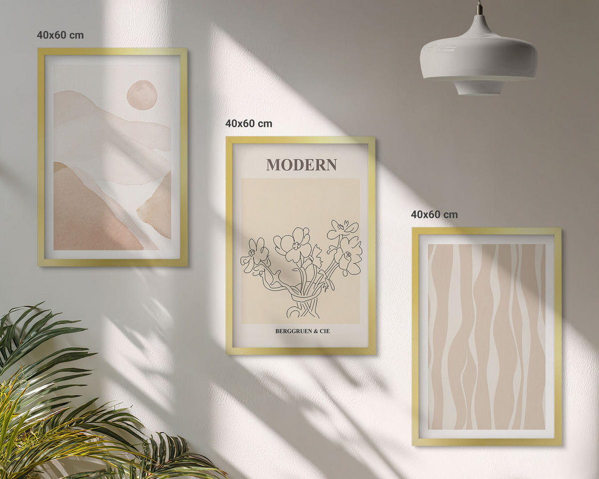 BILDER SET 3er Set - 40x60 cm Goldrahmen - Abstrakte Formen und Farben - Goldfarben, Kunststoff (40/60cm) - TULUP