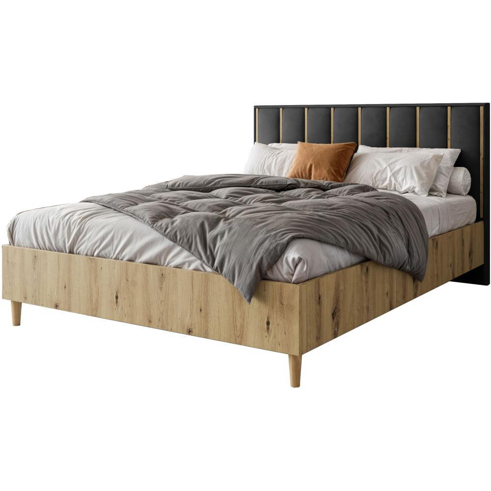Beautysofa Polsterbett Eiche Artisan, Schwarz 160x200 cm