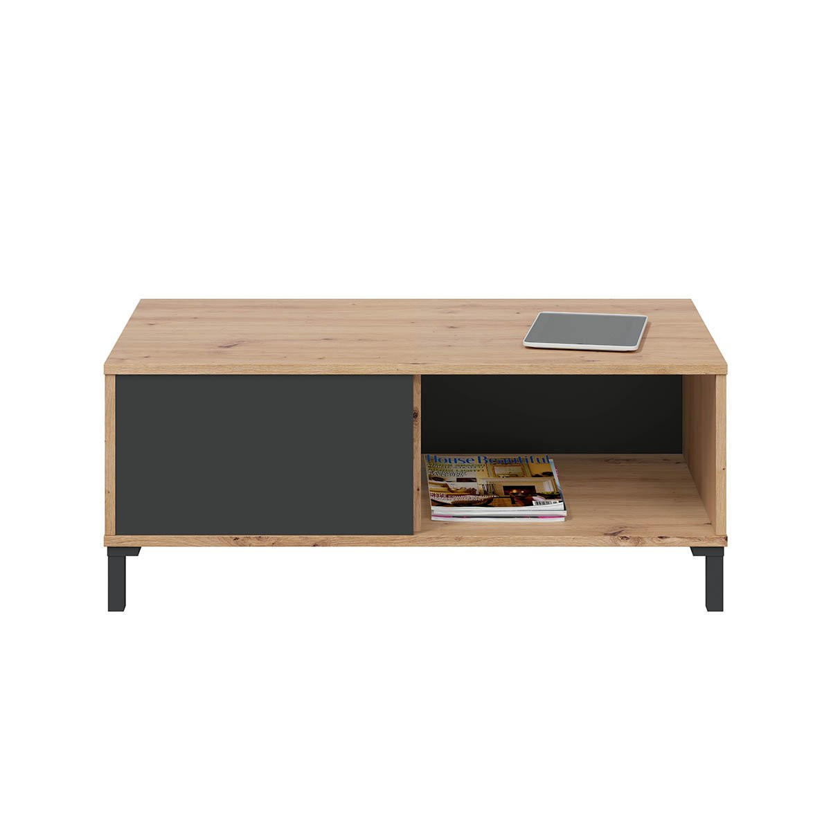 COUCHTISCH mit 2 Aufbewahrungsnischen Brooklyn - L100 cm - Eiche Artisan/Grau, Holzwerkstoff (50/100/40cm) - Calicosy