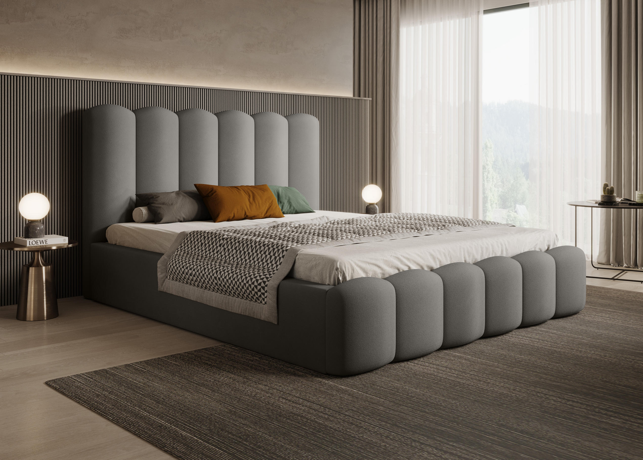 POLSTERBETT Langlebiges Polsterbett Mona V 180x200 cm – Bett mit Bettkasten & Pflegeleichtem Material, Grau - Schwarz/Grau, Holzwerkstoff/Kunststoff (180/200cm) - DomoHome