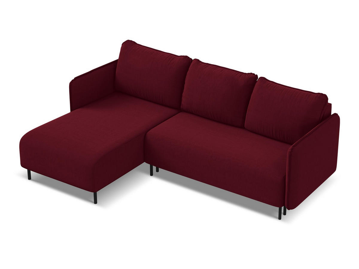 ECKSOFA mit Schlaffunktion Samt Stoff Rot - Bordeaux/Rot, Holz/Textil (162/236cm) - Makamii