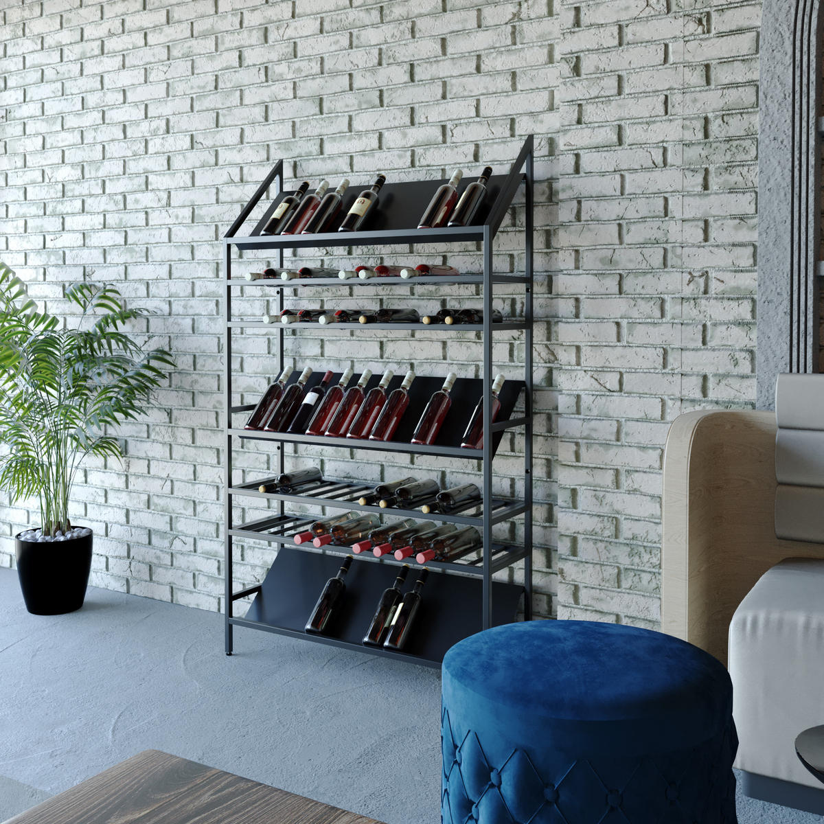 WEINREGAL für 91 Flaschen aus Metall, schwarz Alsace - Schwarz, Metall (100/170/30cm) - Metalo Pro
