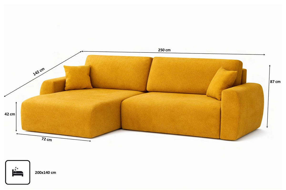 ECKSOFA Mit Schlaffunktion Ariel L, Velours, Stoff Salvador, Gelb, Links - Gelb, Holz (250/142cm) - Kaiser Möbel