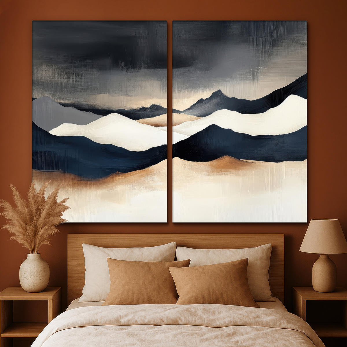 LEINWANDBILD 2er Set Landschaft - Abstrakt - Modern 240x180 cm - Dunkelblau, Textil (240/180cm) - MuchoWow