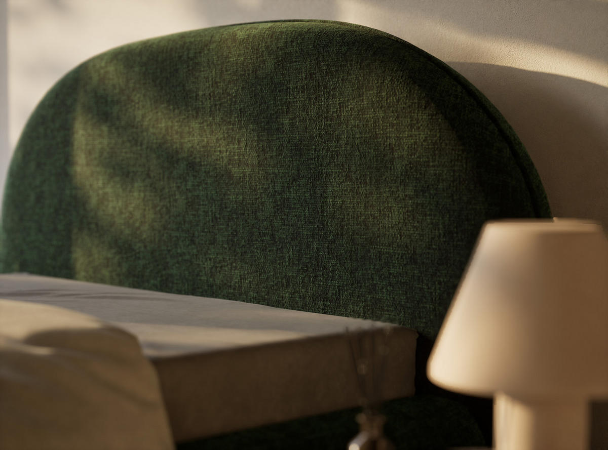 POLSTERBETT Koji Dunkelgrün 180/200 cm im Chenille-Stoff - Dunkelgrün/Schwarz, Holz/Holzwerkstoff (180/200cm) - Maison de Reve