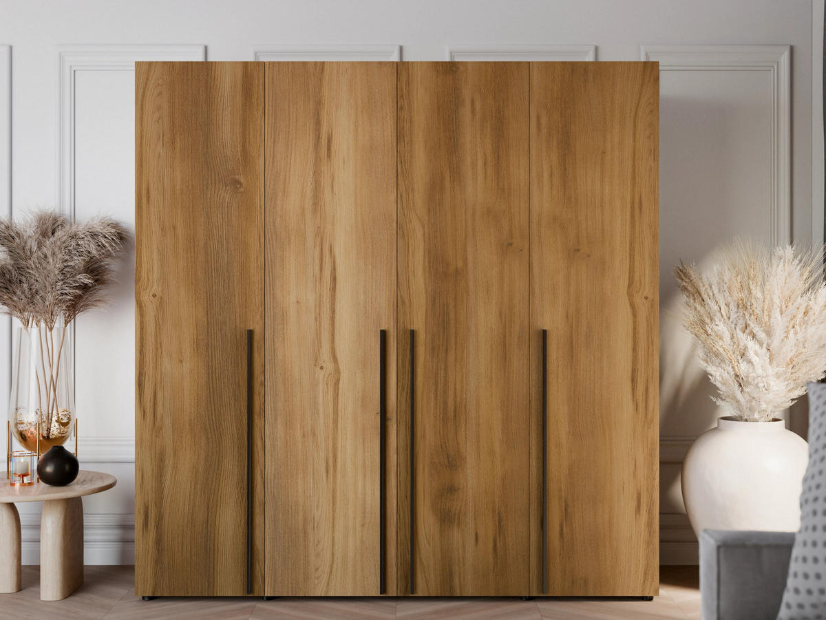 DREHTÜRENSCHRANK ARNI 4D (Eiche Gold Baroque, Schwarze Griffe, 200 cm) - Eichefarben/Schwarz, Holz/Holzwerkstoff (200/206/61cm) - Ravio