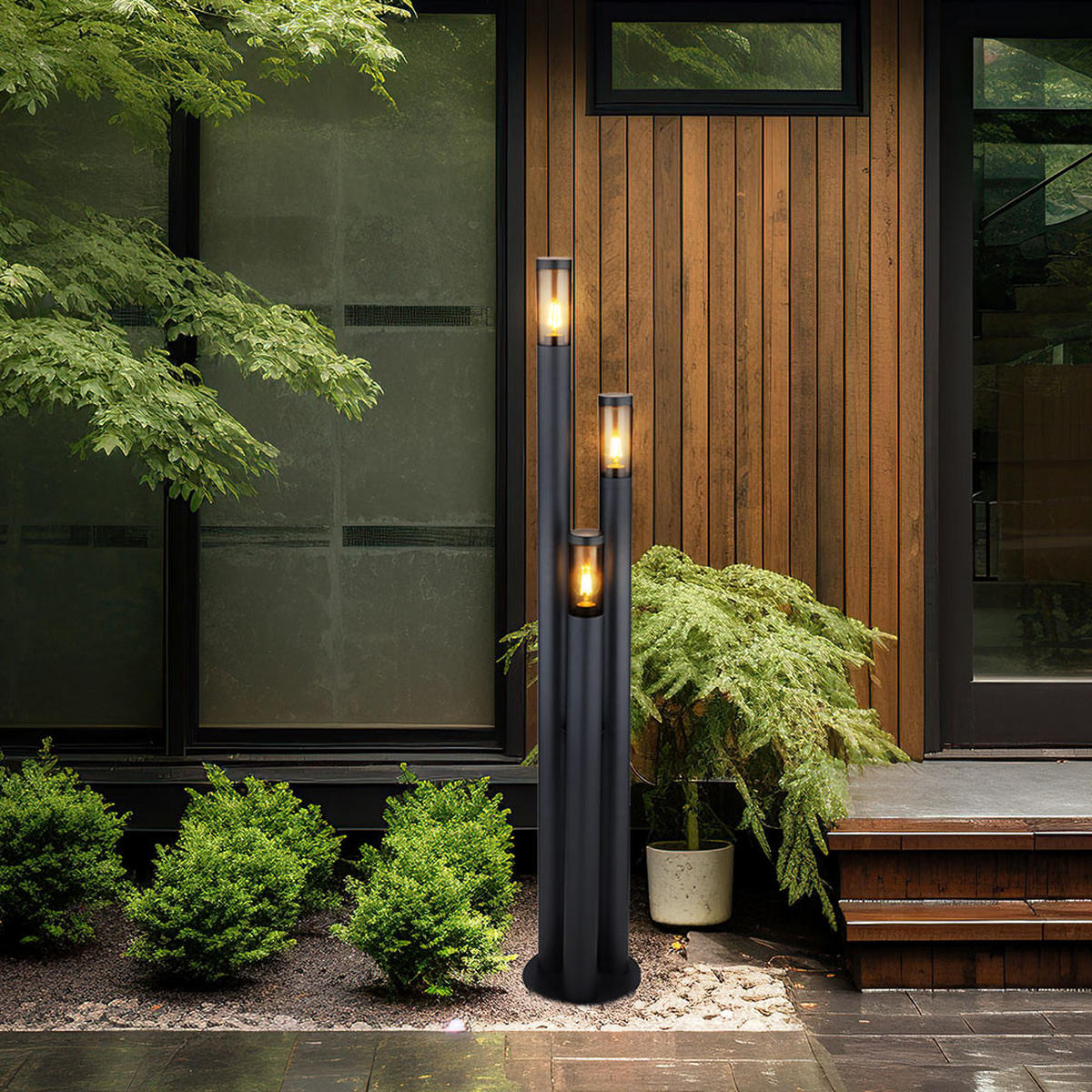 LED WEGELEUCHTE Edelstahl Anthrazit 3-flammig - Anthrazit, Metall (28/28/170cm) - Globo Lighting