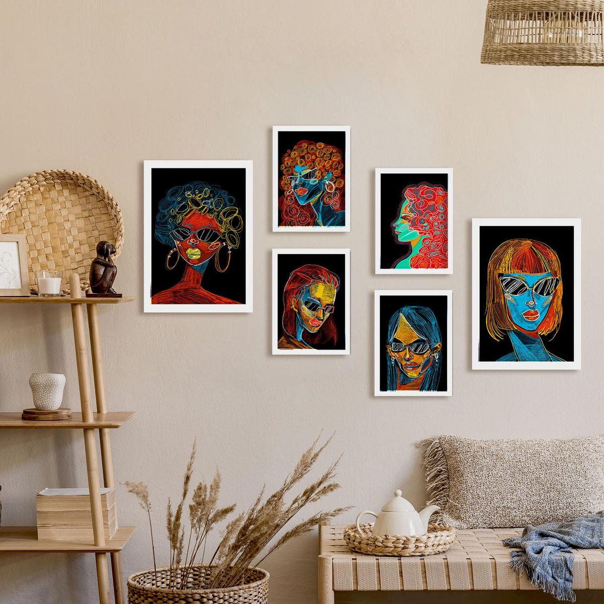 POSTER Set Mit 6 Schönheitstöne 3 In Weibliche Zusammenfassung Ästhetische Dekorative Gemälde Für Ihr Wohnzimmer Zuhause A3 & A4 Weißer Rahmen - Weiß, Papier (29/3cm) - Nacnic