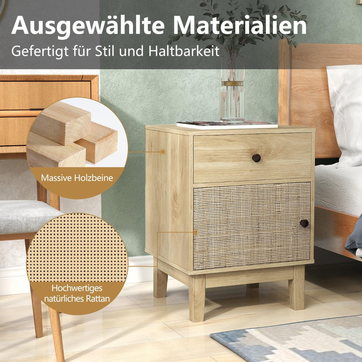 NACHTTISCH mit Schublade und Schrank, Boho Nachtschrank natur - Naturfarben, Holz/Holzwerkstoff (39/55/40cm) - DESIGN IN