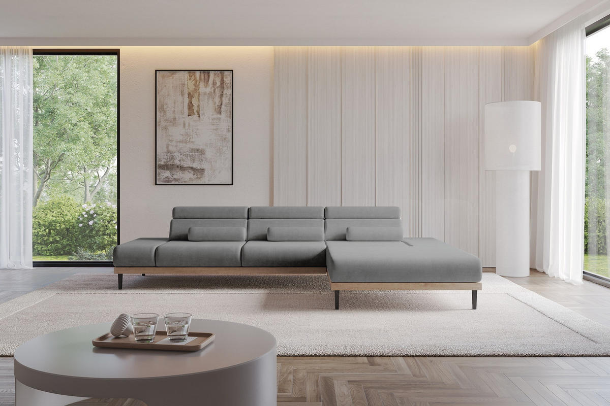 ELEKTRISCHES ECKSOFA Rechts MONA 316x205x85 Grau Velours - Taupe, Holzwerkstoff/Textil (316/205cm) - ALTDECOR