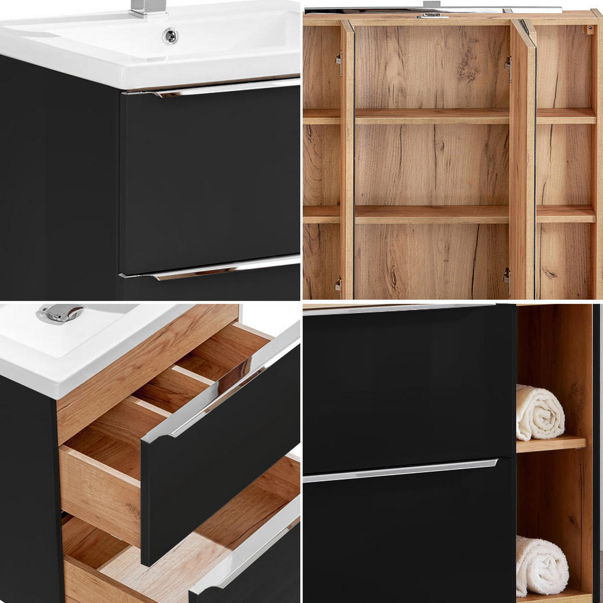 BADMÖBEL-SET 3-TLG. Toskana-56 - Anthrazit, Holzwerkstoff (175/190/46cm) - Lomado