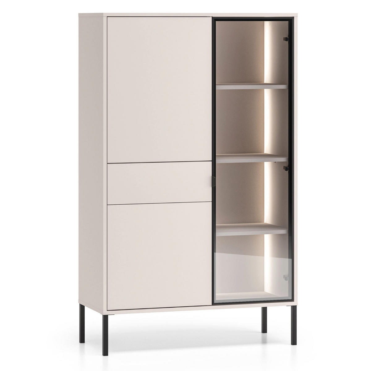 VITRINE Barnee 3-türig Kaschmirgrau, 92 cm - Taupe/Schwarz, Holzwerkstoff/Metall (150/91.6/40cm) - Selsey