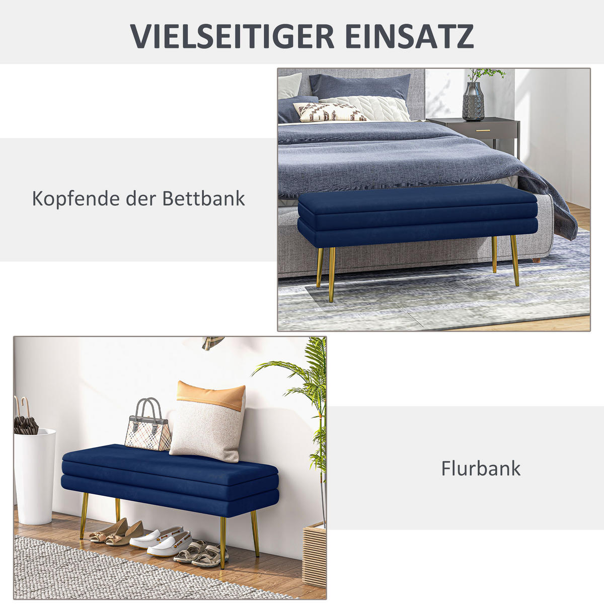 SITZBANK mit Stauraum, Blau - Blau, Kunststoff (37.5/43/79.5cm) - HOMCOM