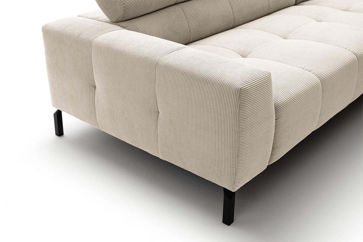 ECKSOFA MIT MOTORISCHEM SITZVORZUG OHIO Weiß Cord - Schwarz/Weiß, Textil/Metall (311/219cm) - KAWOLA