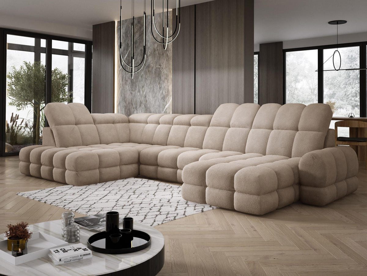 ECKSOFA TOLLO Anthology-stoff U-form 400x217x105 cm beige - Beige, Holz/Textil (400/217cm) - DomoHome