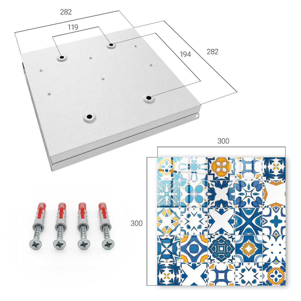 SCHLÜSSELBOX Weiß 30x30 cm – Türöffnung nach rechts - Geometrische Muster - Blau, Metall (30/30/5cm) - TULUP