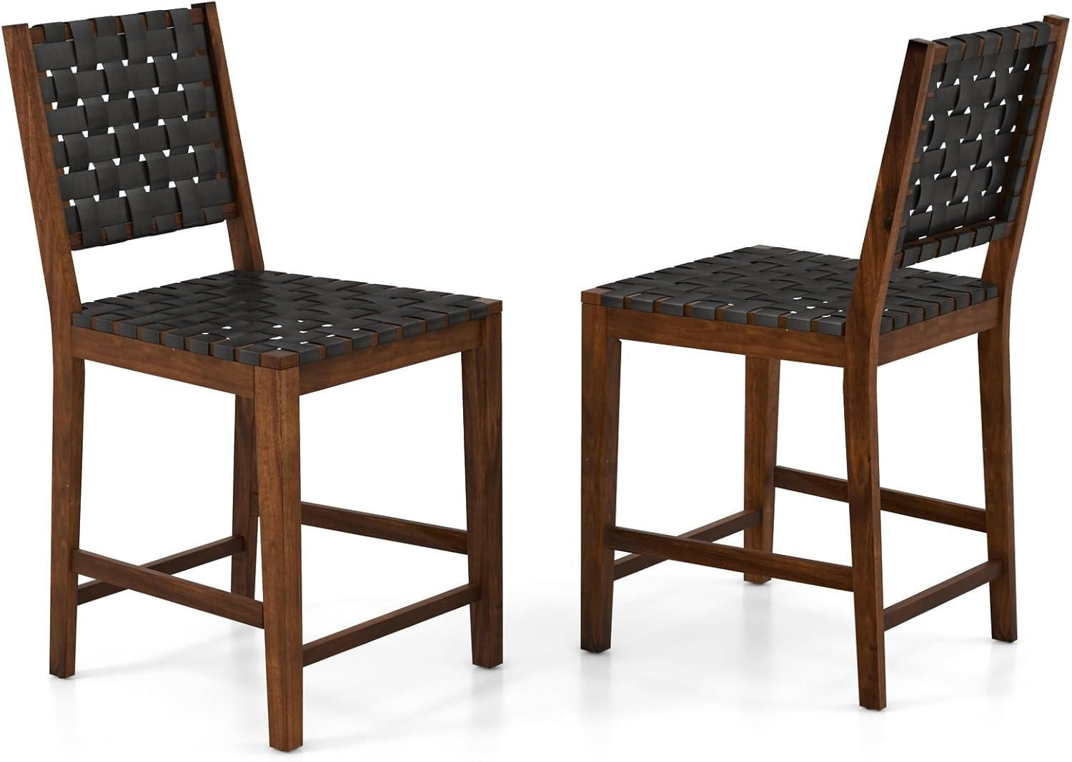BARHOCKER mit Rückenlehne Braun(2er-Set) - Braun, Holz (59/101/52cm) - COSTWAY