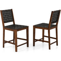 BARHOCKER mit Rückenlehne Braun(2er-Set) - Braun, Holz (59/101/52cm) - COSTWAY