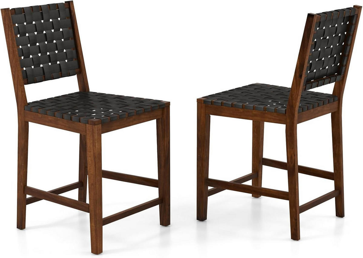 BARHOCKER mit Rückenlehne Braun(2er-Set) - Braun, Holz (59/101/52cm) - COSTWAY