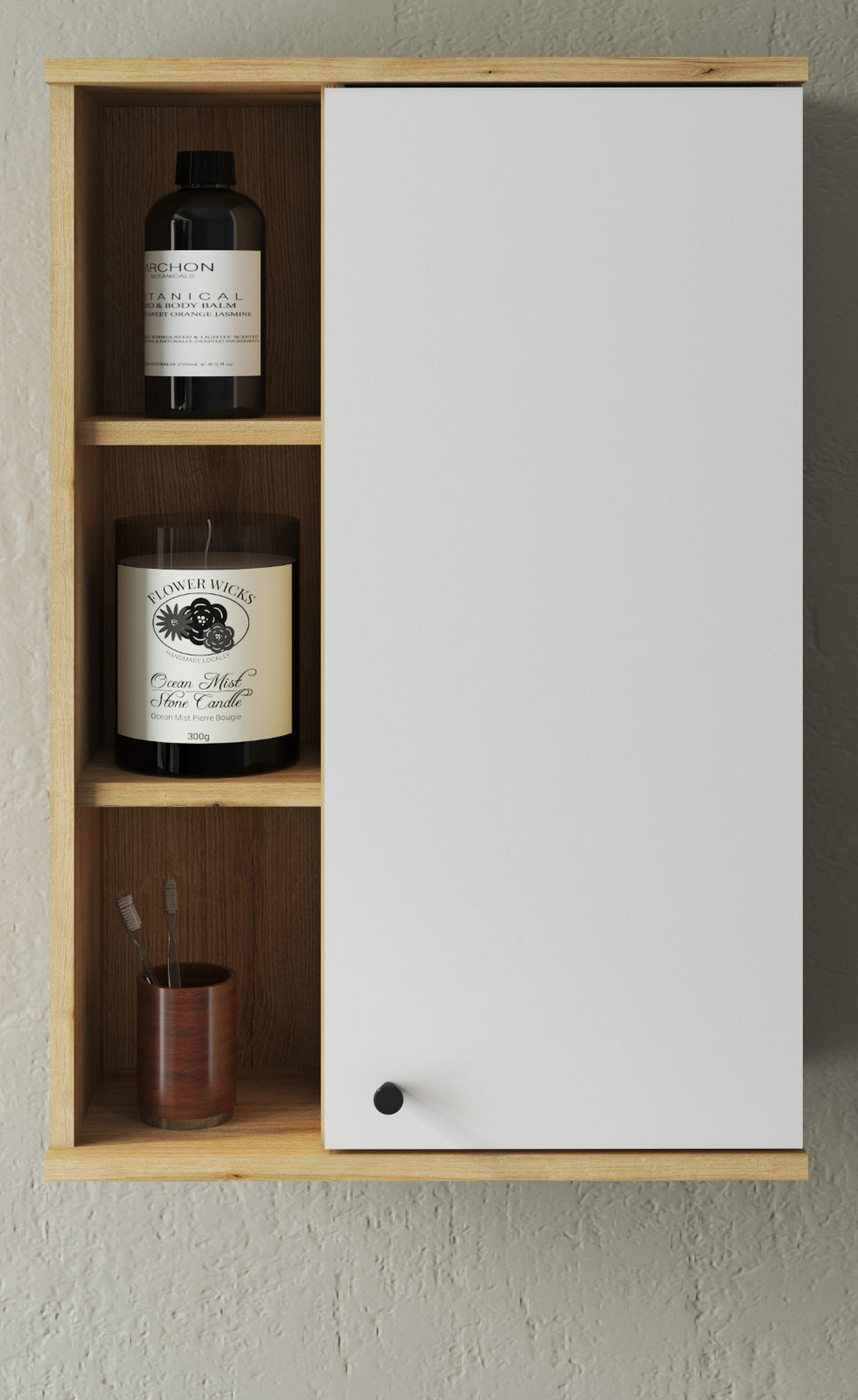 BAD-HÄNGESCHRANK weiß, Evoke Eiche, Badschrank hängend, 51 x 75 cm - Eichefarben/Schwarz, Holzwerkstoff/Kunststoff (51/75/21cm) - Furn.Design