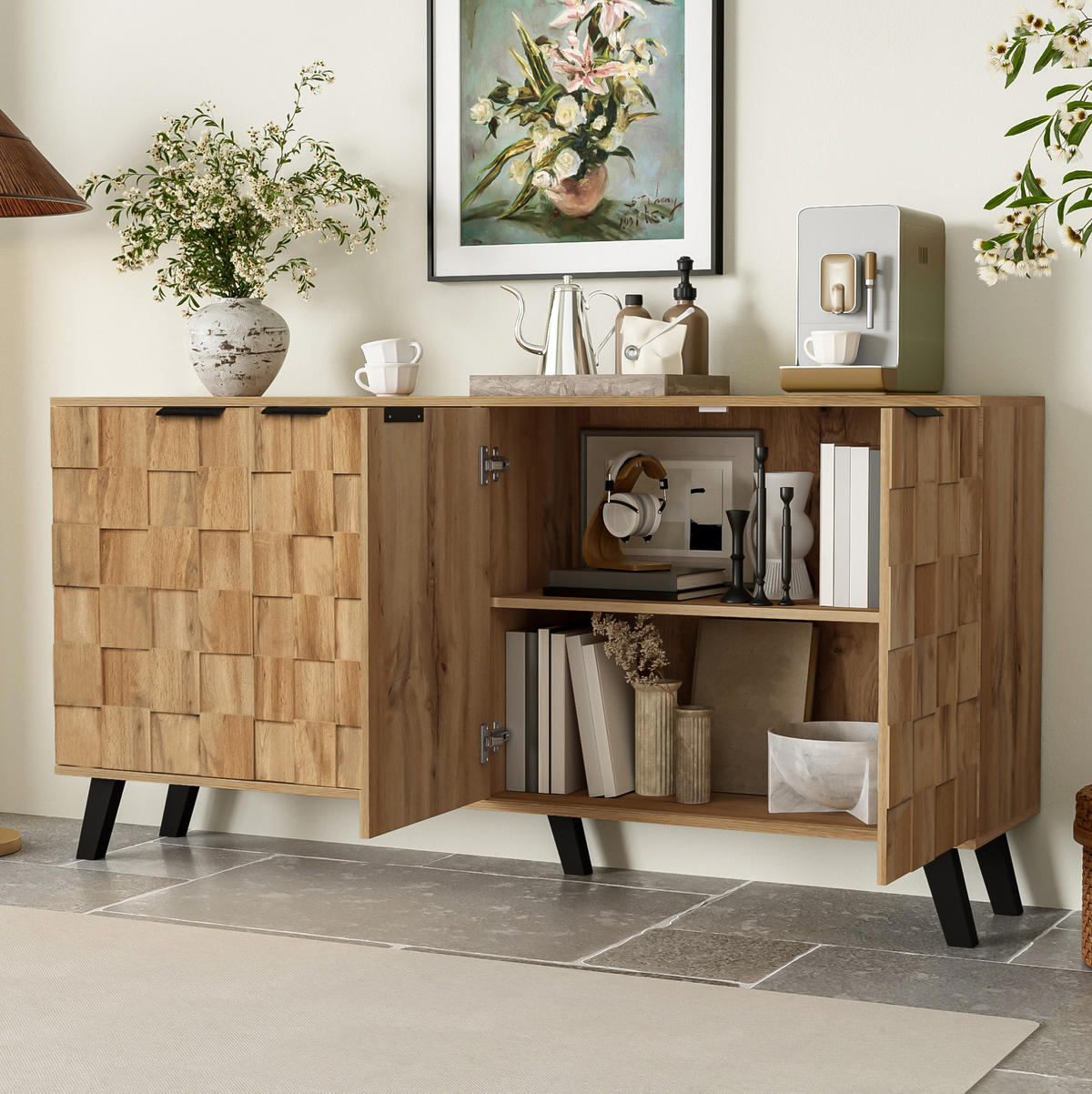 SIDEBOARD mit 4 Türen 160,5 x 35,5 x 78 cm Holzoptik - Hellbraun, Holzwerkstoff (160.5/78/35.5cm) - Meubliv