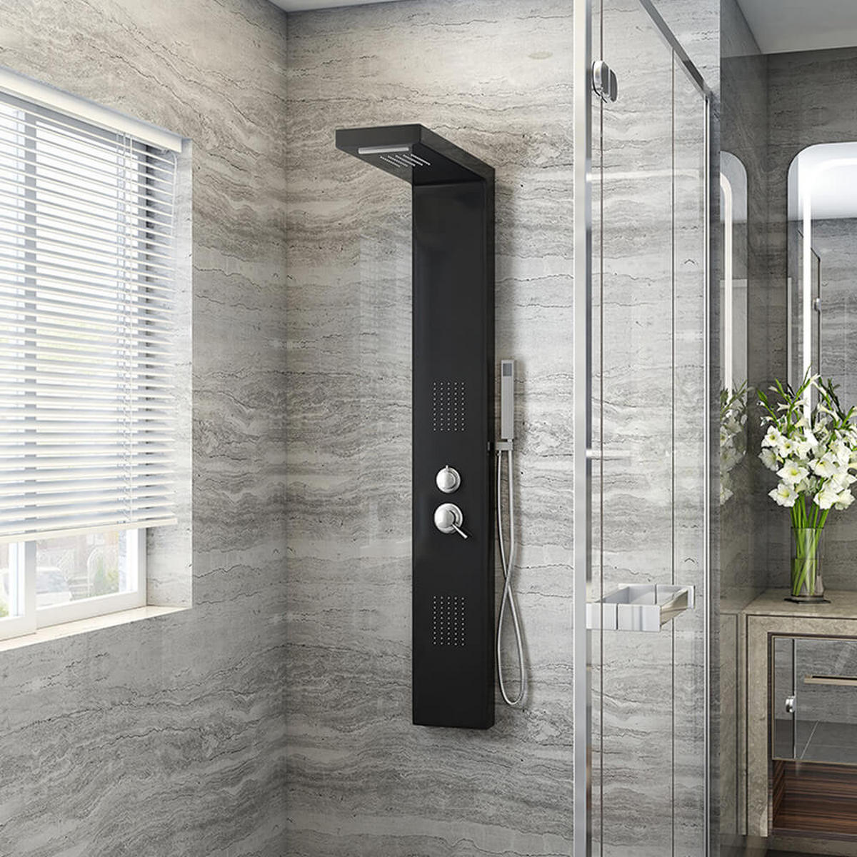 DUSCHPANEEL CASCATA - Schwarz - Schwarz, Metall (20/142/50.5cm) - Home Deluxe