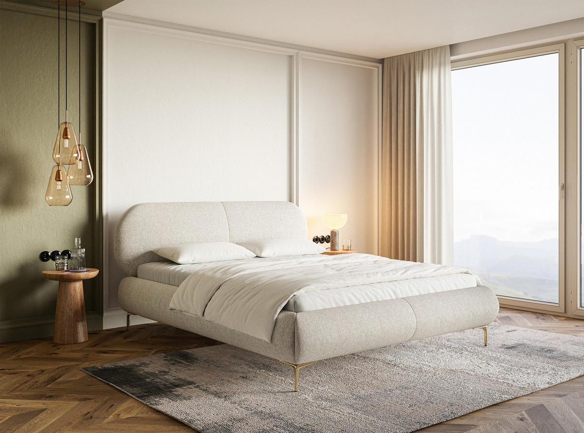 POLSTERBETT Ovalle Cremeweiß mit goldenen Metallbeinen 140 cm - Goldfarben/Creme, Textil/Metall (140/200cm) - Selsey