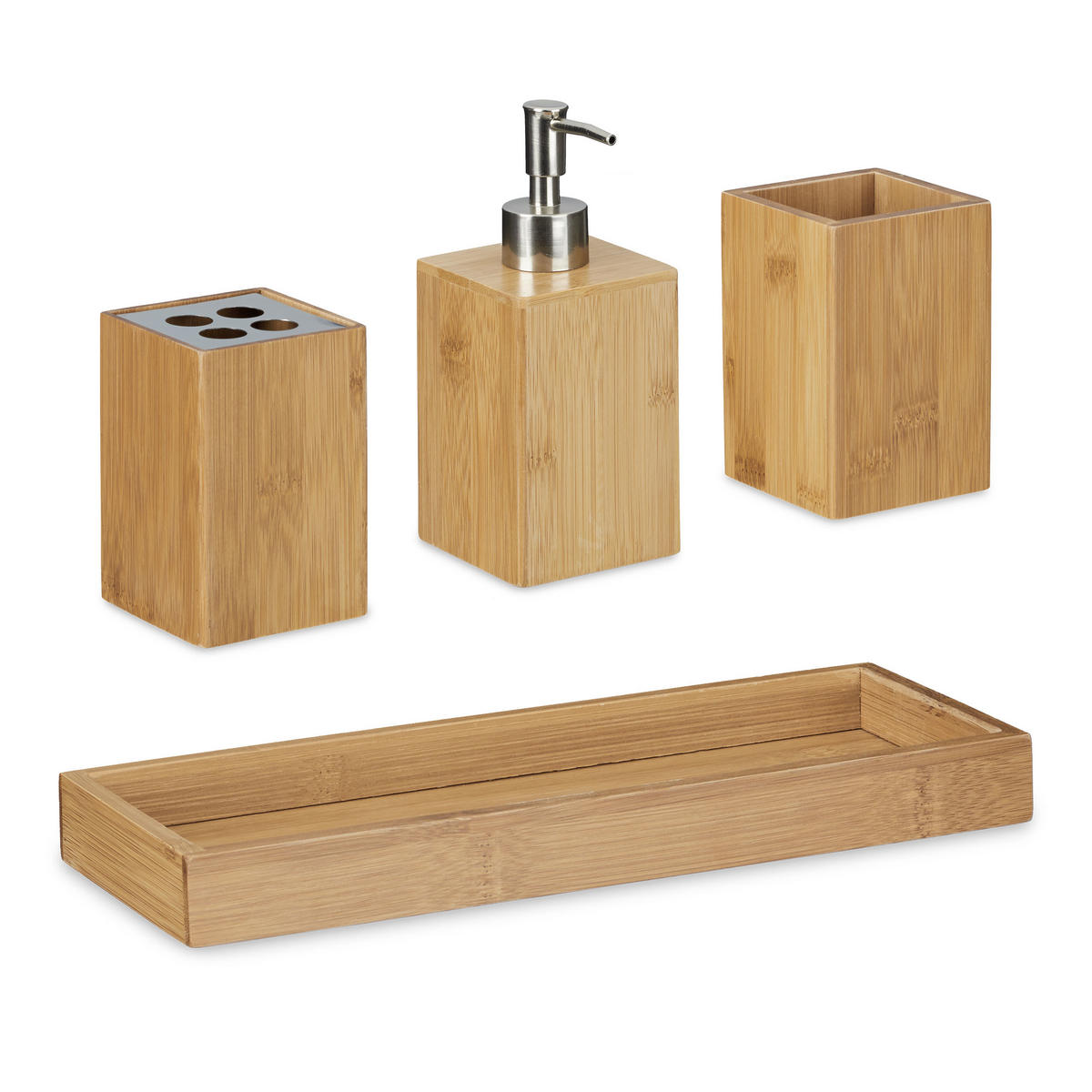 BADACCESSOIRES Set - Hellbraun, Holz/Kunststoff (25/18.5/10.5cm) - Relaxdays