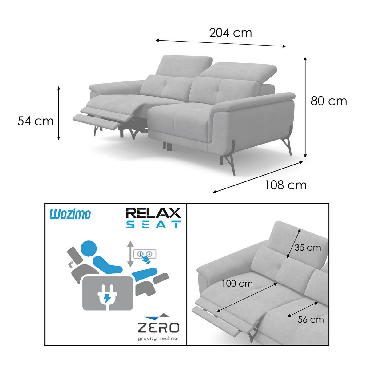 SOFA RELAX AVENA 3-Sitzer, dunkelgrüner Veloursstoff - Dunkelgrün/Schwarz, Holz/Textil (204/80/108cm) - Wozimo