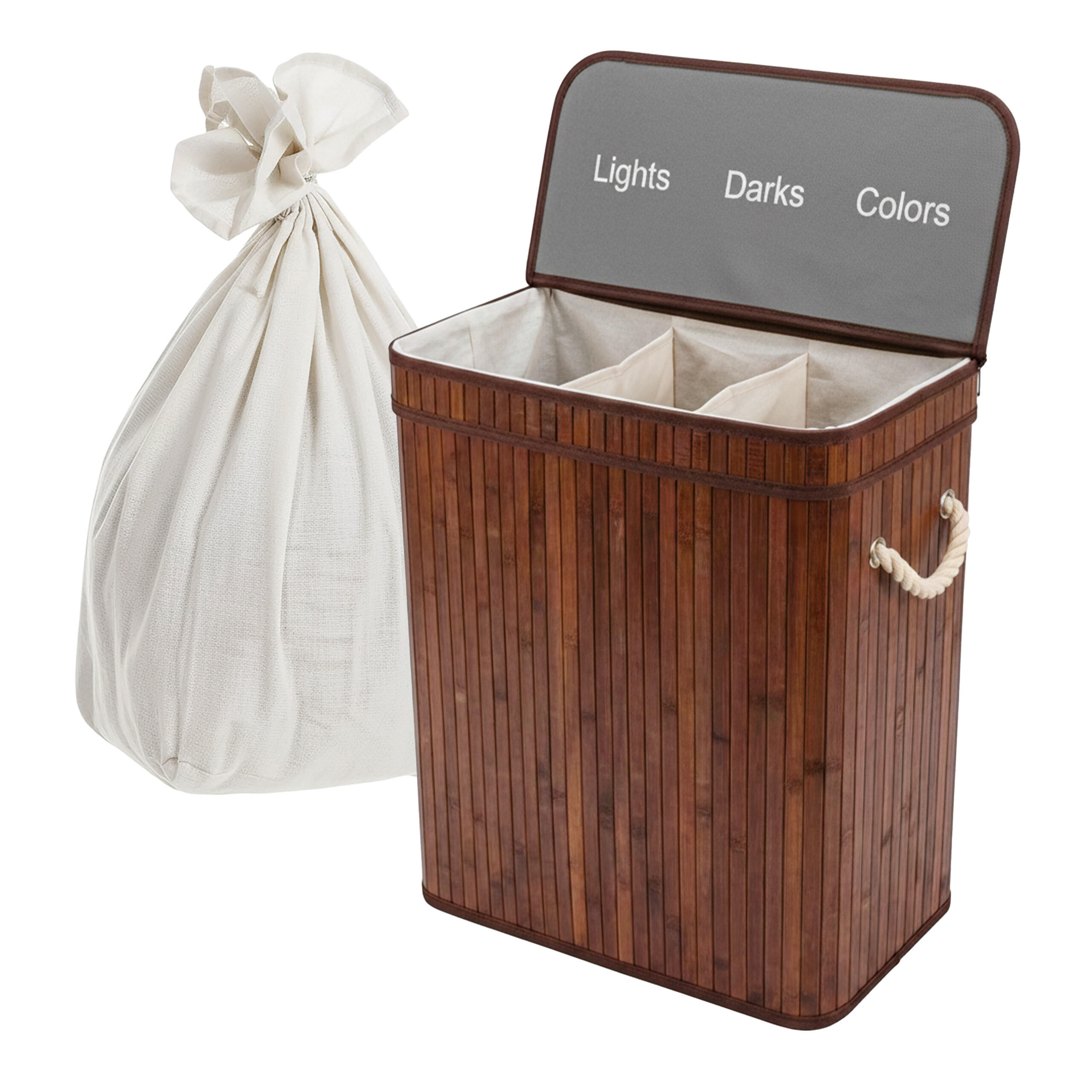 WÄSCHEKORB - Dunkelbraun, Holz/Textil (52/63/32cm) - Relaxdays