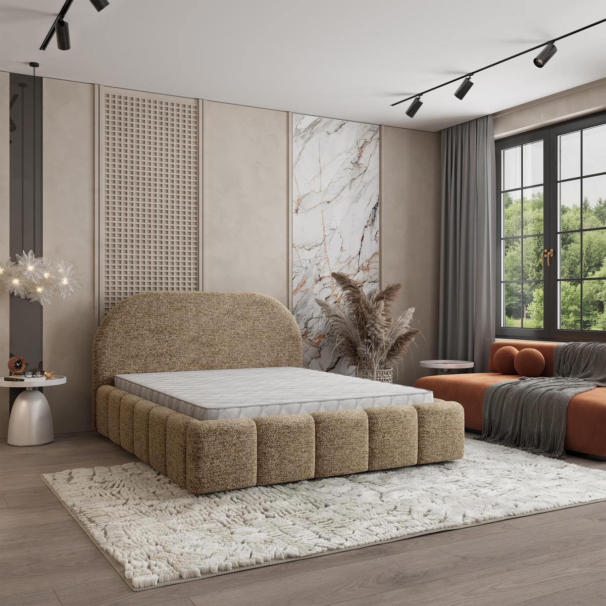 POLSTERBETT FLUSSO 180x200 cm mit Bettkästen - Beige - Beige, Holz (180/200cm) - MASSENO