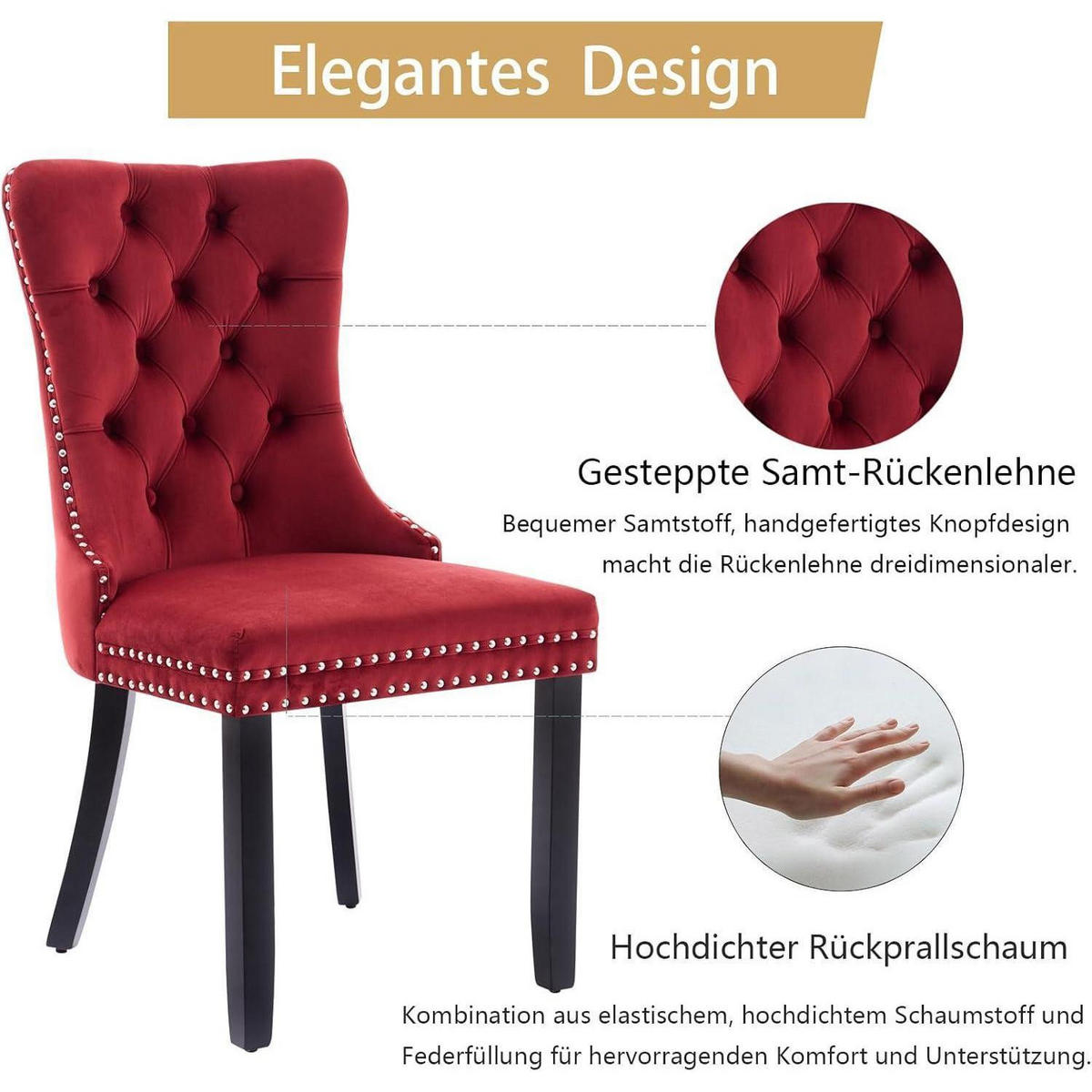 ESSZIMMERSTÜHLE 4er-Set Samt Burgunderrot mit Massivholzbeinen - Bordeaux, Textil (50/95.2/62cm)