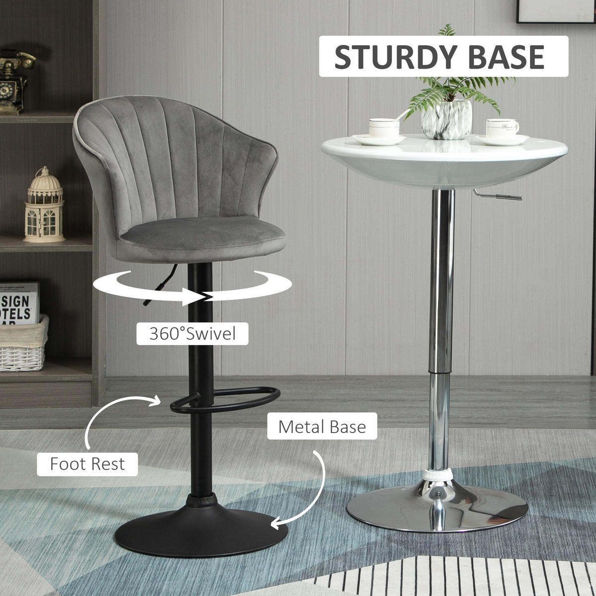 BARHOCKER, Schaumstoff, Stahl, Grau - Grau, Kunststoff (56/111/54cm) - HOMCOM