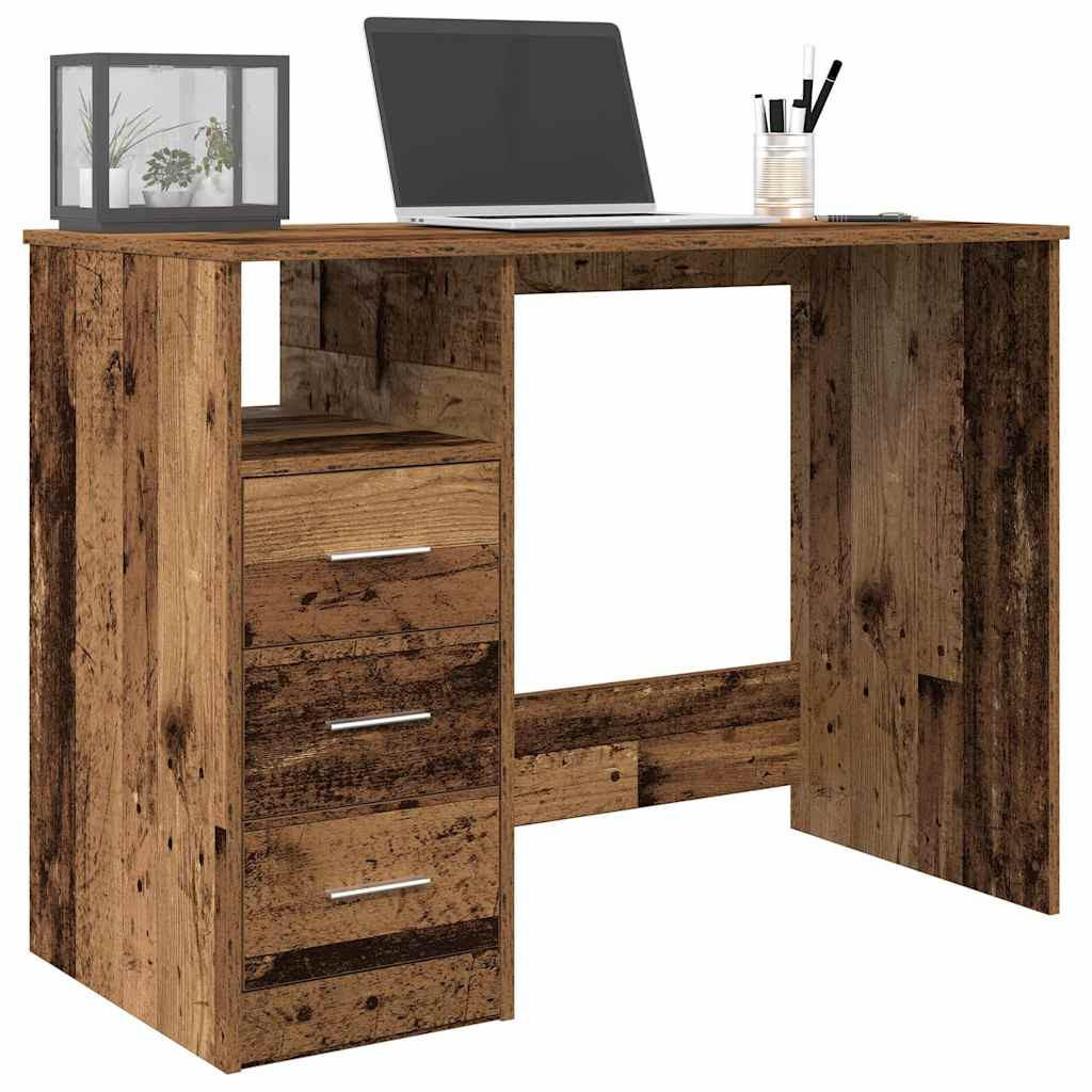 SCHREIBTISCH Modern mit 3 Schubladen 102/76/50 cm aus Holzwerkstoff Altholz-Optik Dekor - Graubraun, Holz (76/102/50cm) - vidaXL
