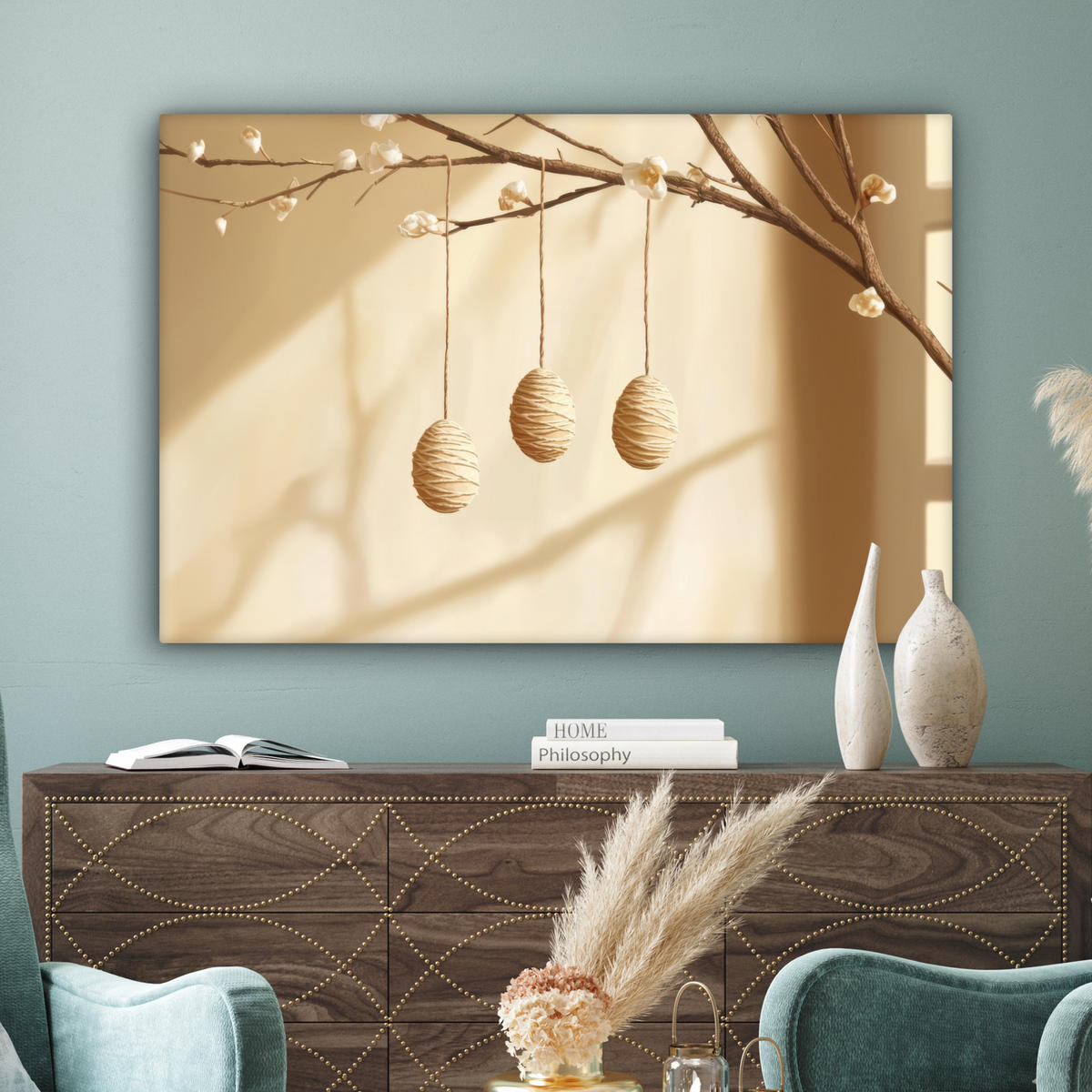 LEINWANDBILD Beige - Osterkuchen - Eier XXL 150x100 cm - Beige, Textil (150/100cm) - MuchoWow