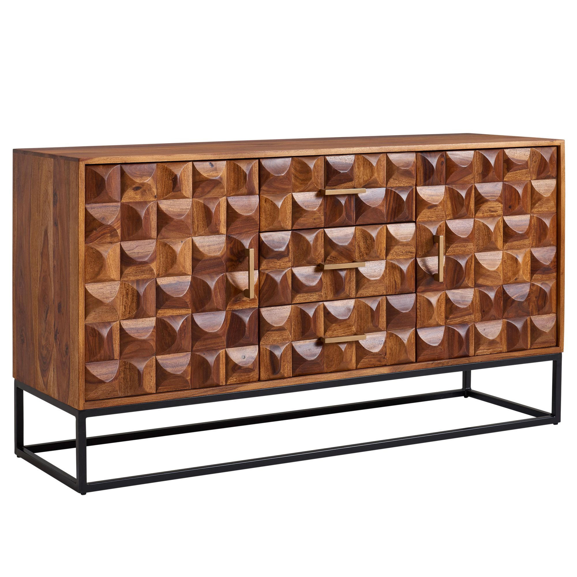 SIDEBOARD – Mango Massivholz/Metall, 145x81x45 cm, 2 Türen, mit Schubladen - Schwarz/Braun, Holz/Metall (145/81/45cm) - KADIMA DESIGN
