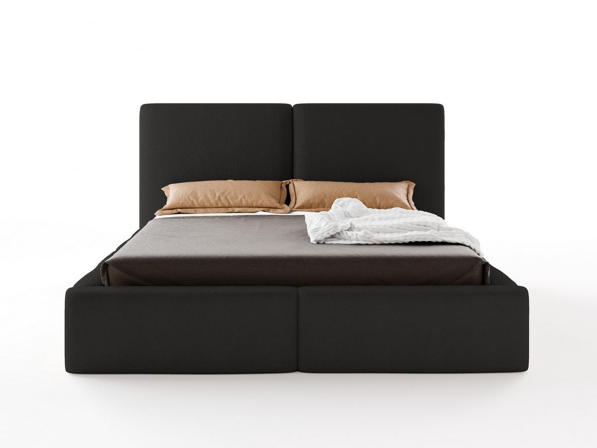 POLSTERBETT LIVIA 160x200 cm mit Bettkasten, Stauraum und Metall-Lattenrost – Bouclé Stoff Schwarz - Schwarz, Textil/Metall (160/200cm) - Luxkor24