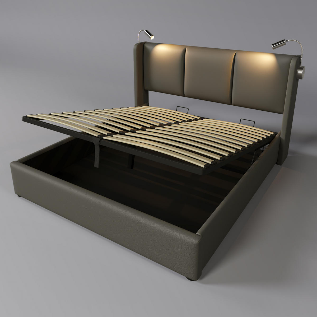 POLSTERBETT 140/200 cm Gris mit USB-Ladefunktion und Stauraum - Grau, Leder (140/200cm) - Homcomodar