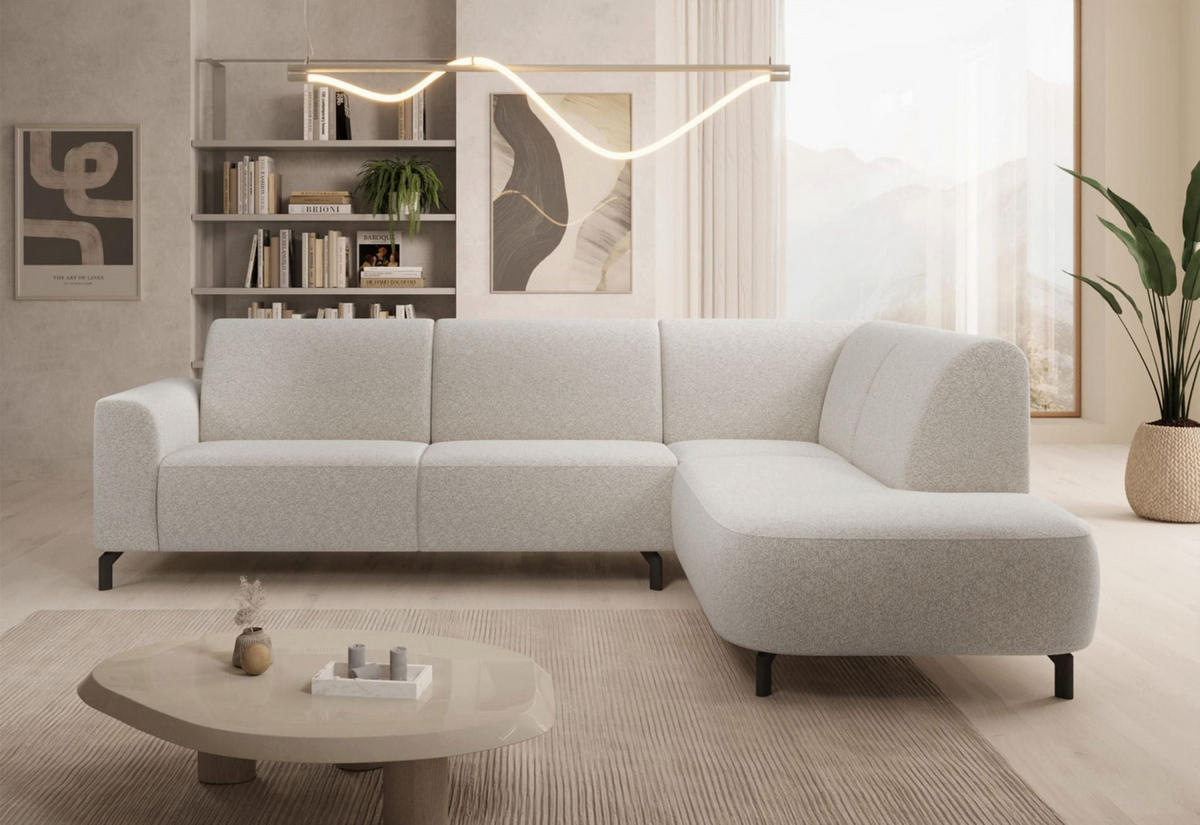 ECKSOFA Lununa Creme mit Armlehne, Bouclé, Ottomane rechts - Creme/Schwarz, Textil/Metall (218/277cm) - Selsey