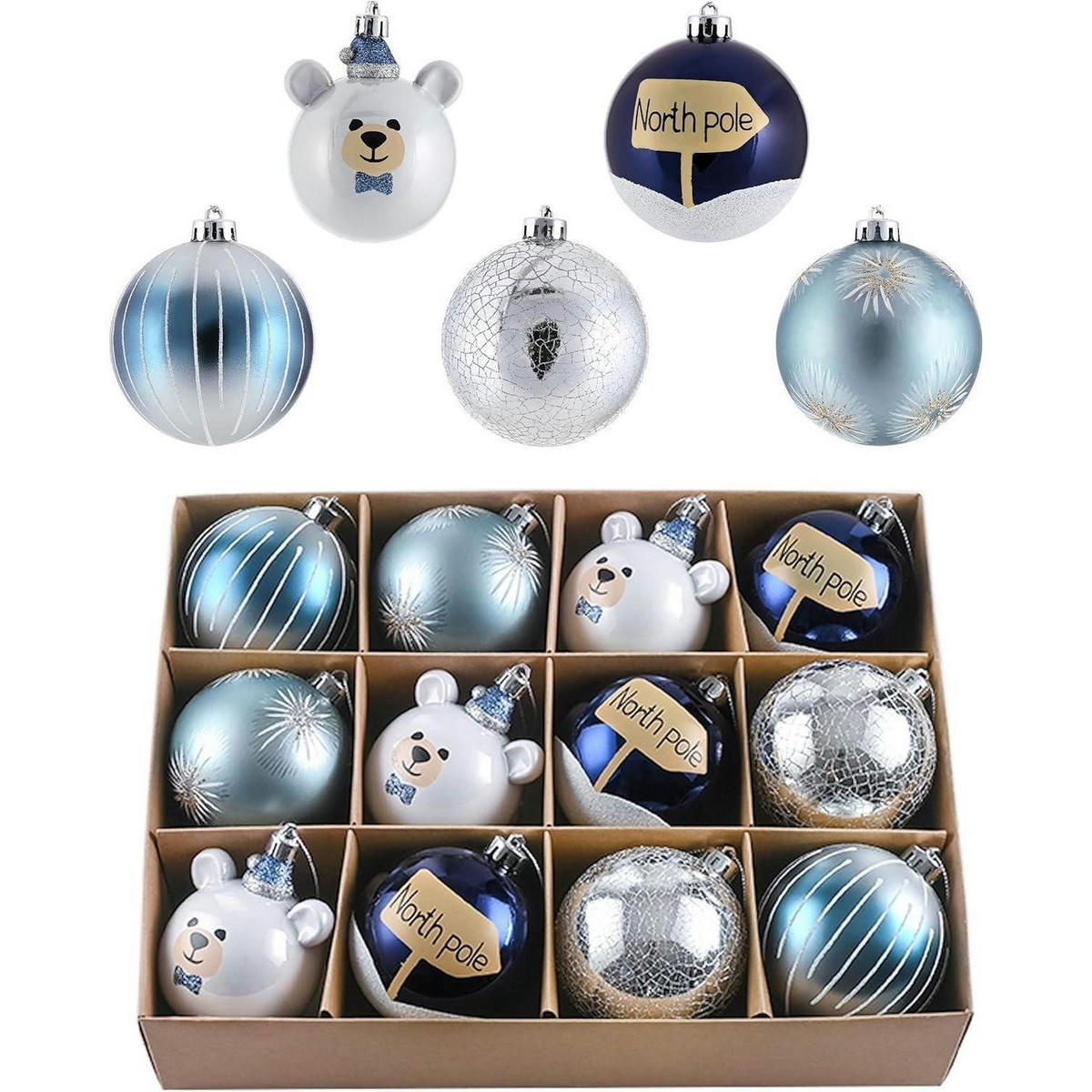 WEIHNACHTSKUGELN 12-teiliges Set 8 cm Silber Blau - Multicolor, Kunststoff (8/8/8cm)