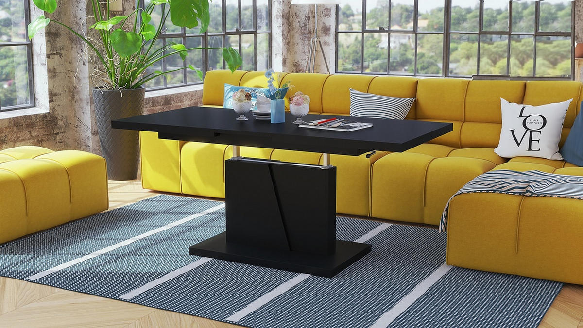 COUCHTISCH rechteckig Schwarz ausziehbar höhenverstellbar - Schwarz, Holzwerkstoff (70/120/60cm) - designimpex