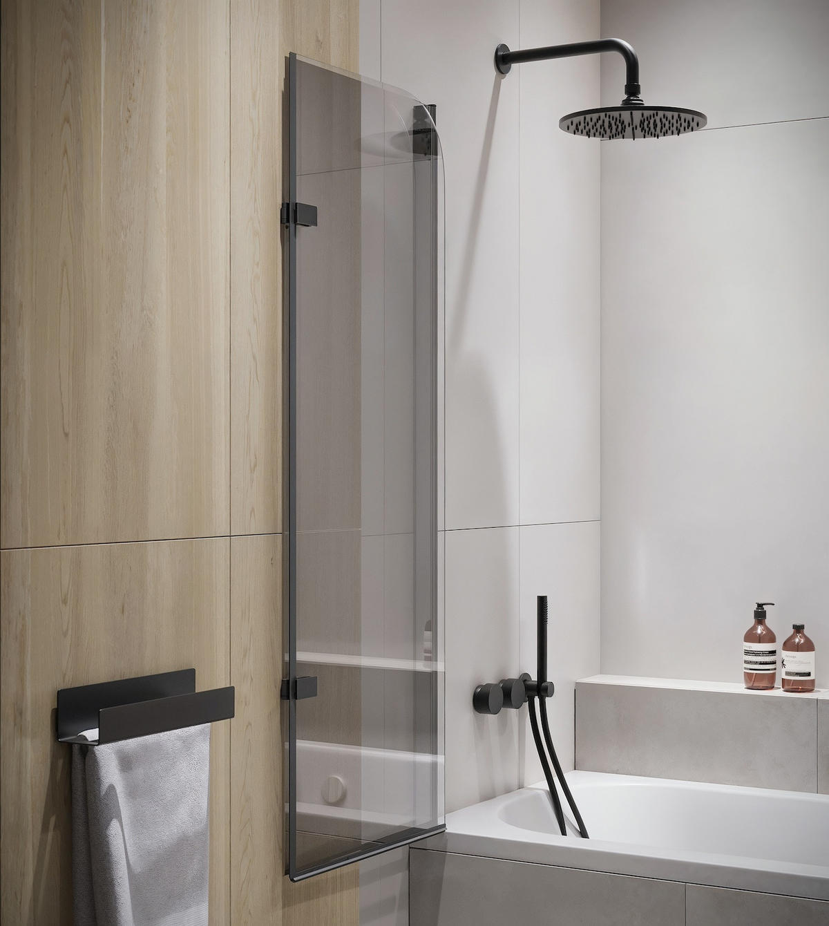 BADEWANNE Austin 2 Teile cm Schwarz - 120 x 140 cm - Schwarz, Glas (120/140cm) - Badplaats