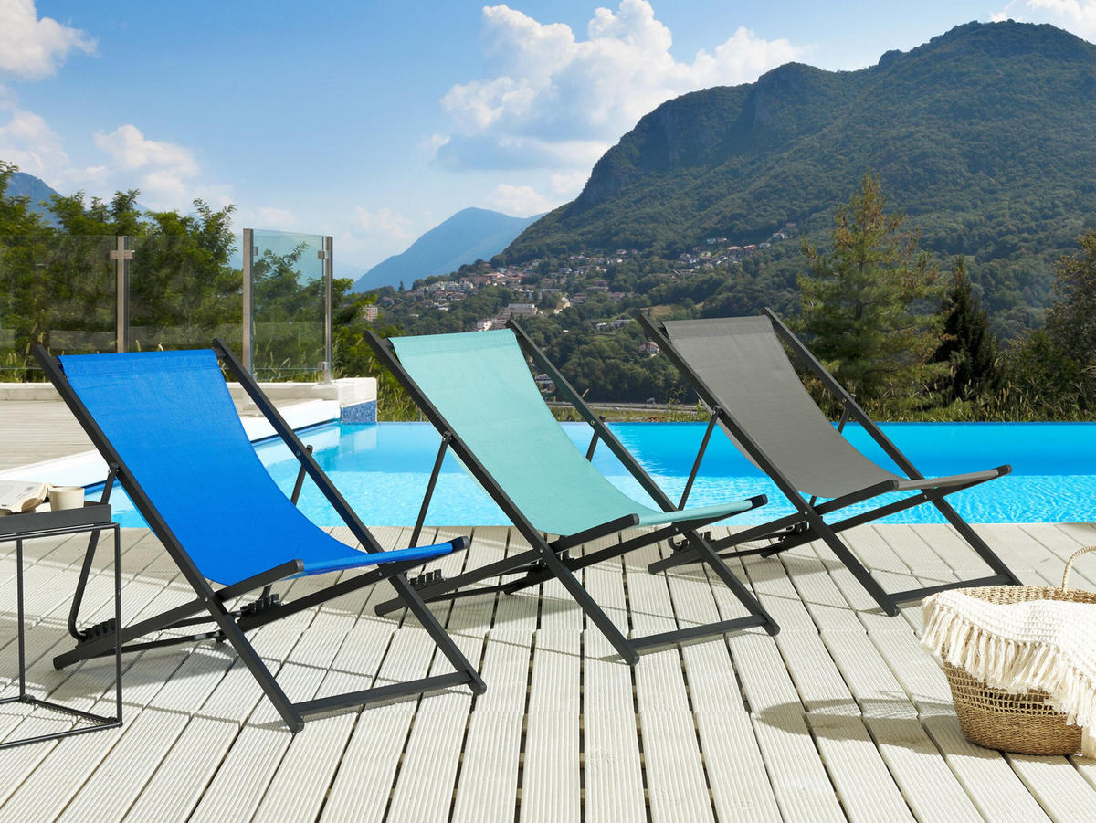 GARTENLIEGE schwarz/blau Locri II - Blau/Schwarz, Metall (60/79/95cm) - Beliani