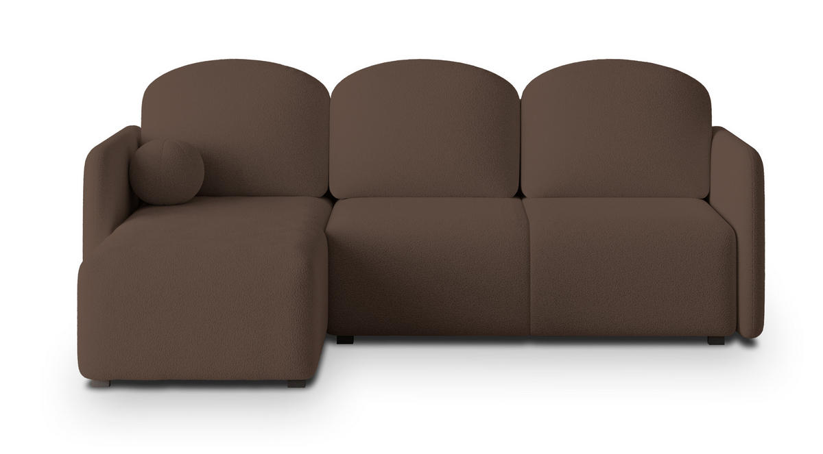 ECKSOFA SUVINO Braun Boucle-Stoff mit Schlaffunktion - Braun, Holz (230/143cm) - MASSENO