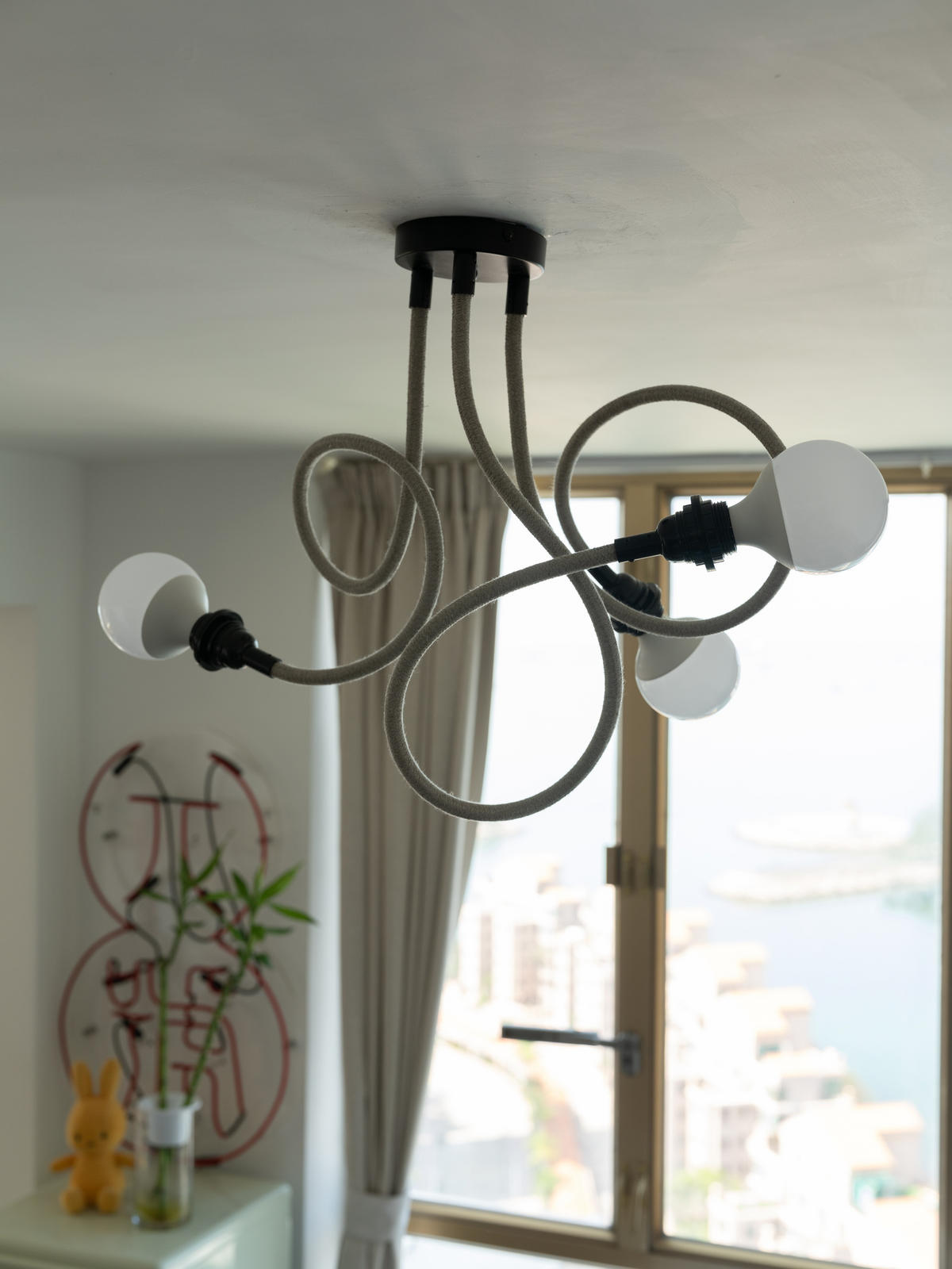 PENDELLEUCHTE TWIST 3 Flammig - Beige/Schwarz, Naturmaterialien (90/12/90cm) - HOOPZI