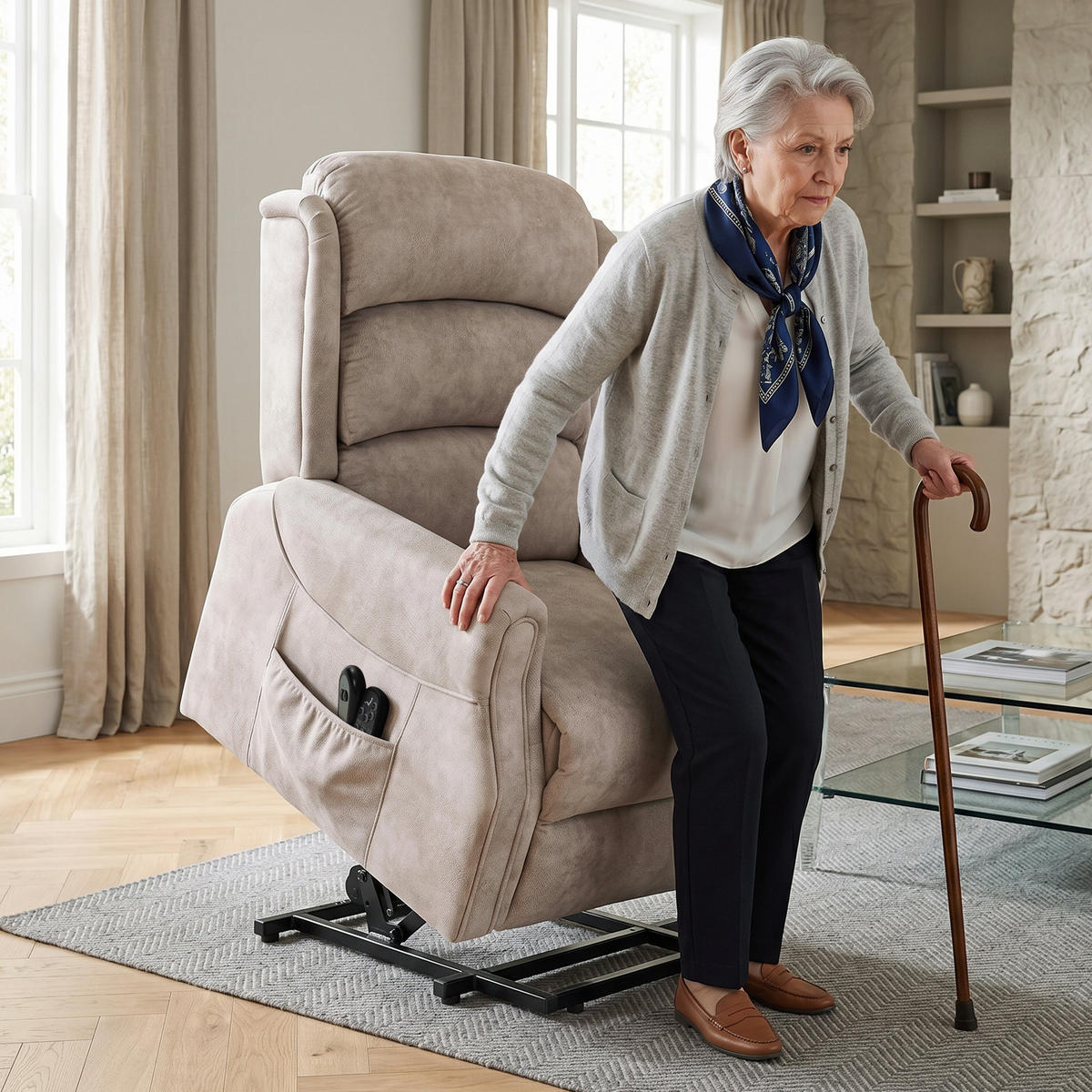 AUFSTEHSESSEL,ELEKTRISCH Vibration Wärme Samt,beige - Beige, Textil (80/82/160cm) - Vallsero