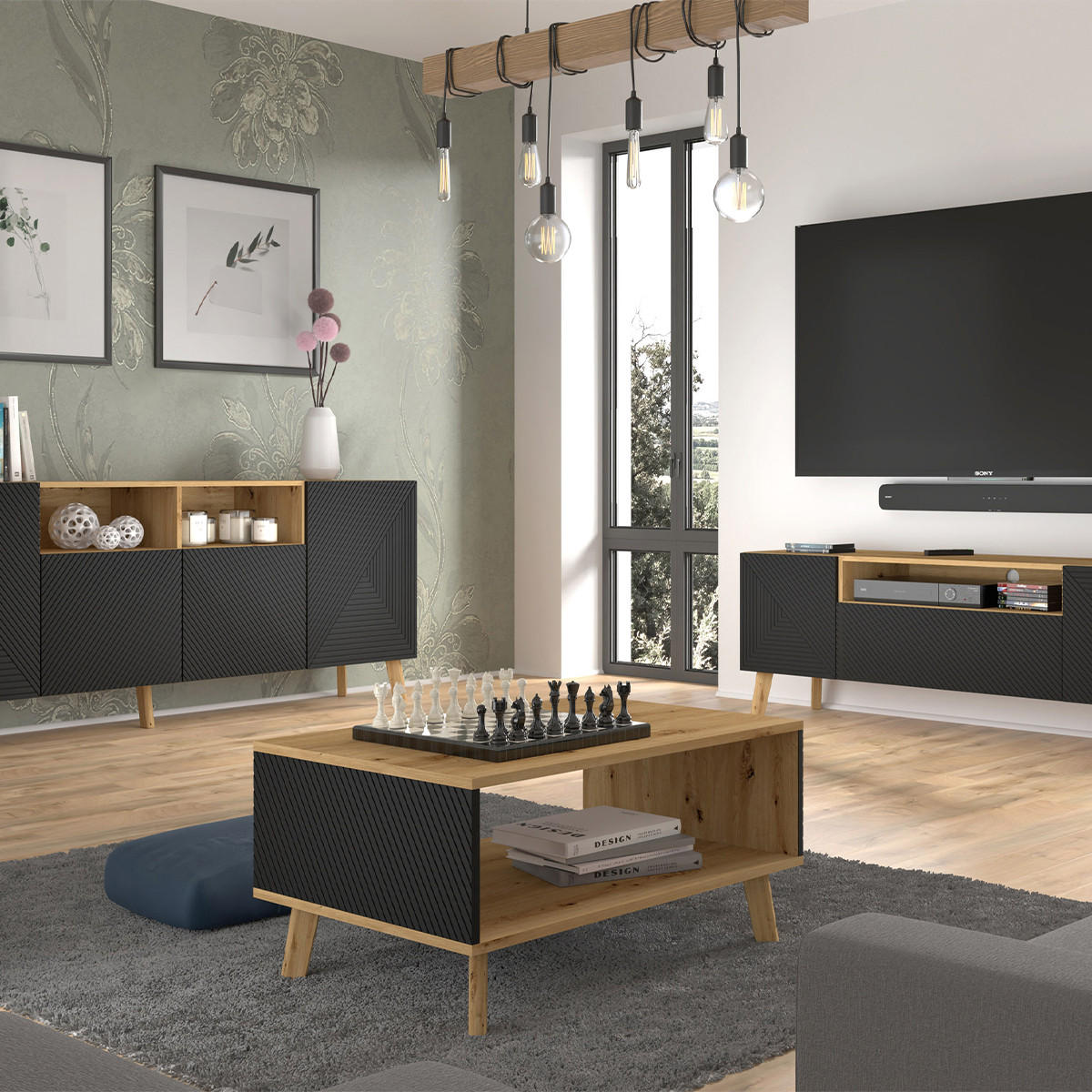 COUCHTISCH Nexa Holz und Schwarz - Schwarz, Holzwerkstoff (60/90/45cm) - Petits-meubles